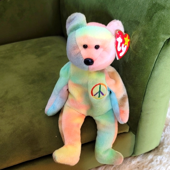 Ty Beanie Baby RARE Peace Bear Tie Dyed Tag Errors Stamped 115 NWT